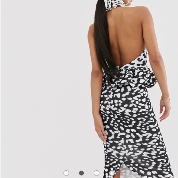 Mono smudge print mix halter bubble waist midi dress - Picture 3 of 5
